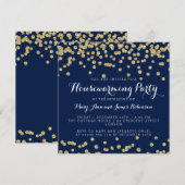 Housewarming Party Gold Glitter Confetti Navy Blue Kaart (Voorkant / Achterkant)