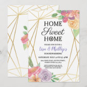 Housewarming Party Gold Lijst Summer Floral Invite Kaart (Voorkant / Achterkant)