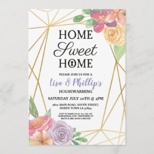 Housewarming Party Gold Lijst Summer Floral Invite Kaart