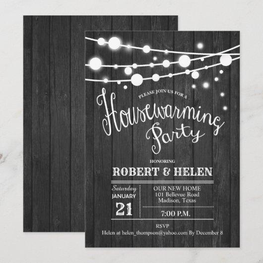 Housewarming Party grijs hout patroon Kaart (Voorkant / Achterkant)