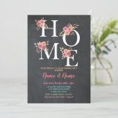 Housewarming Party HOME Floral Pink Chalk Moving Kaart (Staand voorkant)
