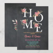 Housewarming Party HOME Floral Pink Chalk Moving Kaart (Voorkant / Achterkant)