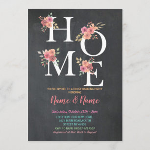 Housewarming Party HOME Floral Pink Chalk Moving Kaart