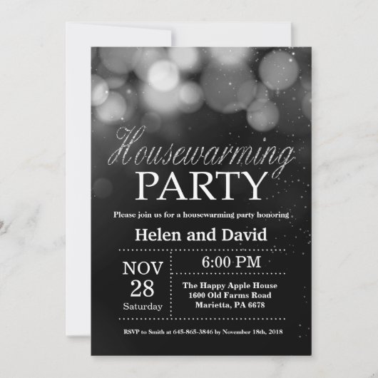 Housewarming Party Home Sweet Home Silver Glitter Kaart (Voorkant)