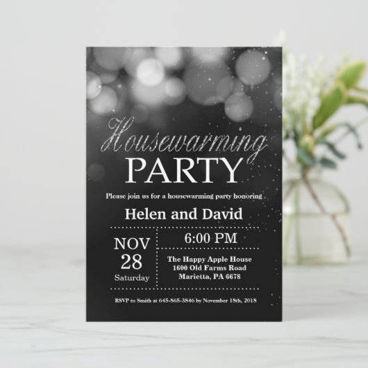 Housewarming Party Home Sweet Home Silver Glitter Kaart (Staand voorkant)