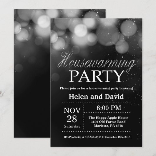 Housewarming Party Home Sweet Home Silver Glitter Kaart (Voorkant / Achterkant)