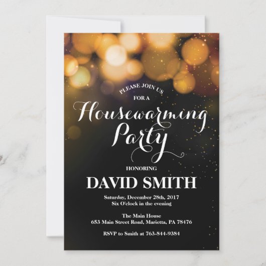Housewarming Party Invitation Card Gold Glitter Kaart (Voorkant)