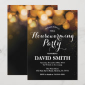 Housewarming Party Invitation Card Gold Glitter Kaart (Voorkant / Achterkant)