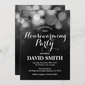 Housewarming Party Invitation Card Silver Glitter Kaart (Voorkant / Achterkant)