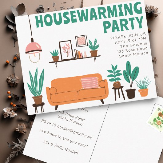 Housewarming Party Knuffelbank voor in de woonkame Briefkaart