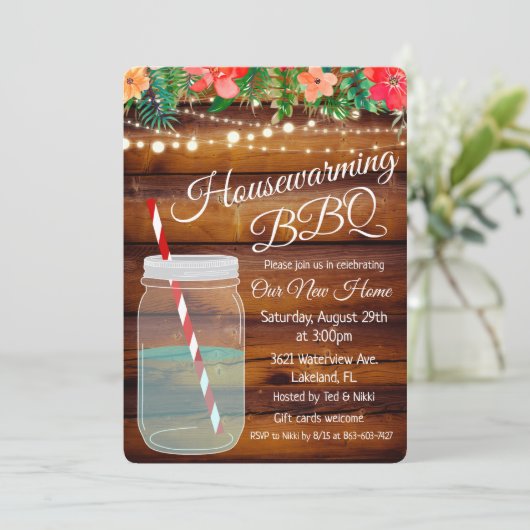 Housewarming Party Mason Jar Invitation Kaart (Staand voorkant)