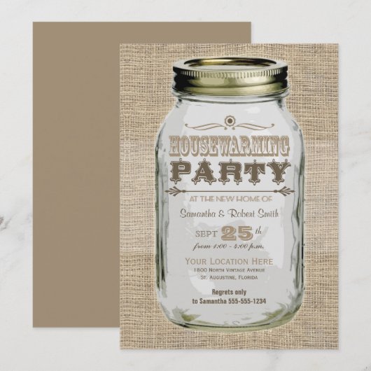 Housewarming Party Mason Jar Kaart (Voorkant / Achterkant)