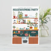 Housewarming Party Nodig Schattigee Kunst Gezellig Kaart (Staand voorkant)