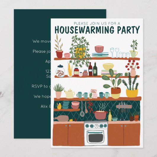 Housewarming Party Nodig Schattigee Kunst Gezellig Kaart (Voorkant / Achterkant)