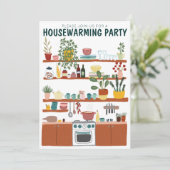 Housewarming Party Nodig Schattigee Kunst Gezellig Kaart (Staand voorkant)