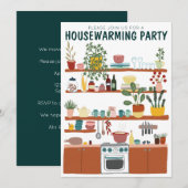 Housewarming Party Nodig Schattigee Kunst Gezellig Kaart (Voorkant / Achterkant)