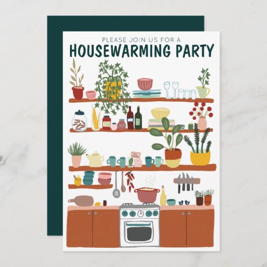 Housewarming Party Nodig Schattigee Kunst Gezellig Kaart (Voorkant / Achterkant)
