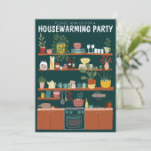 Housewarming Party Nodig Schattigee Kunst Gezellig Kaart (Staand voorkant)
