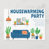 Housewarming Party Nodig Schattigee Woonkamer Bank Briefkaart (Voorkant)
