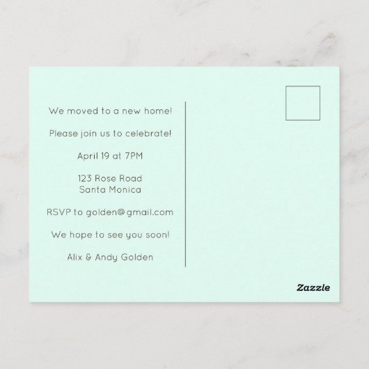 Housewarming Party Nodig Schattigee Woonkamer Bank Briefkaart (Achterkant)