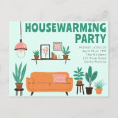 Housewarming Party Nodig Schattigee Woonkamer Bank Briefkaart (Voorkant)