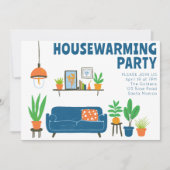 Housewarming Party Nodig Schattigee Woonkamer Bank Kaart (Voorkant)