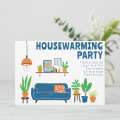 Housewarming Party Nodig Schattigee Woonkamer Bank Kaart (Staand voorkant)