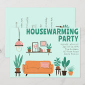 Housewarming Party Nodig Schattigee Woonkamer Bank Kaart (Voorkant / Achterkant)