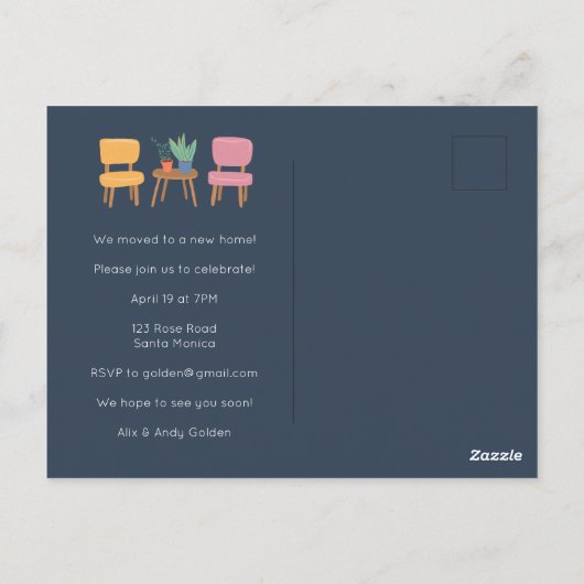 Housewarming Party Nodig Schattigee woonkamer plan Briefkaart (Achterkant)