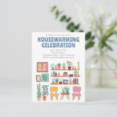 Housewarming Party Nodig Schattigee woonkamer plan Briefkaart (Staand voorkant)