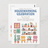 Housewarming Party Nodig Schattigee woonkamer plan Briefkaart (Voorkant / Achterkant)