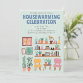 Housewarming Party Nodig Schattigee woonkamer plan Kaart (Staand voorkant)