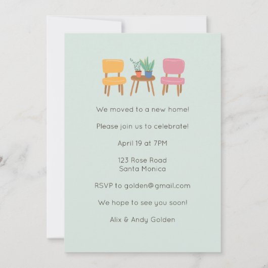 Housewarming Party Nodig Schattigee woonkamer plan Kaart (Achterkant)