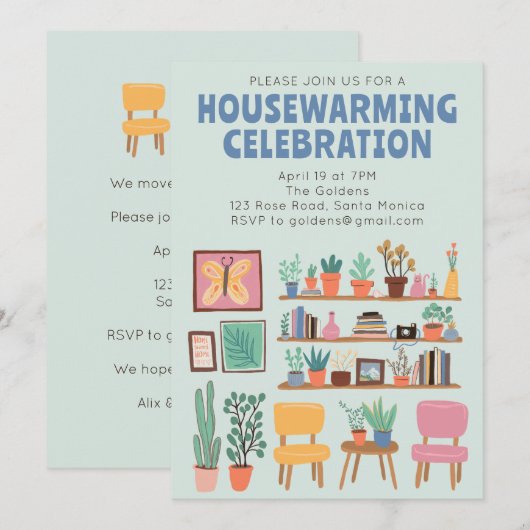 Housewarming Party Nodig Schattigee woonkamer plan Kaart (Voorkant / Achterkant)