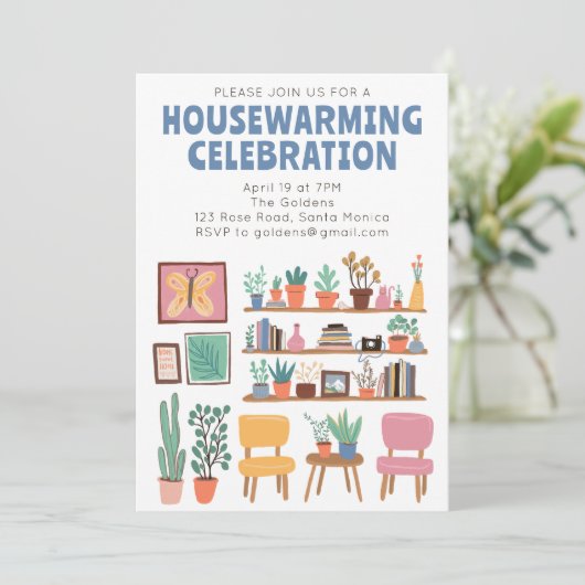 Housewarming Party Nodig Schattigee woonkamer plan Kaart (Staand voorkant)