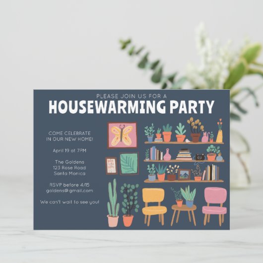 Housewarming Party Nodig Schattigee woonkamer plan Kaart (Staand voorkant)