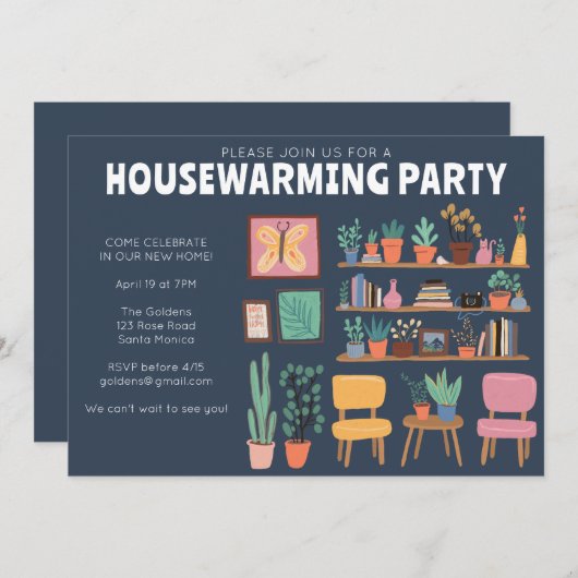 Housewarming Party Nodig Schattigee woonkamer plan Kaart (Voorkant / Achterkant)