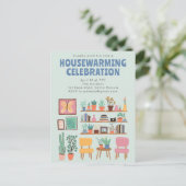 Housewarming Party Nodig Schattigee woonkamer Post Briefkaart (Staand voorkant)