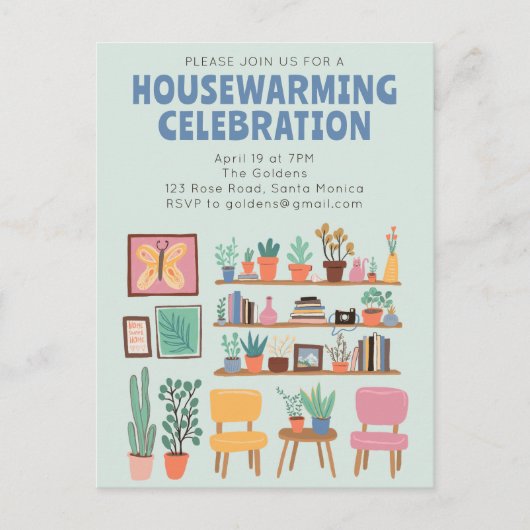 Housewarming Party Nodig Schattigee woonkamer Post Briefkaart (Voorkant)