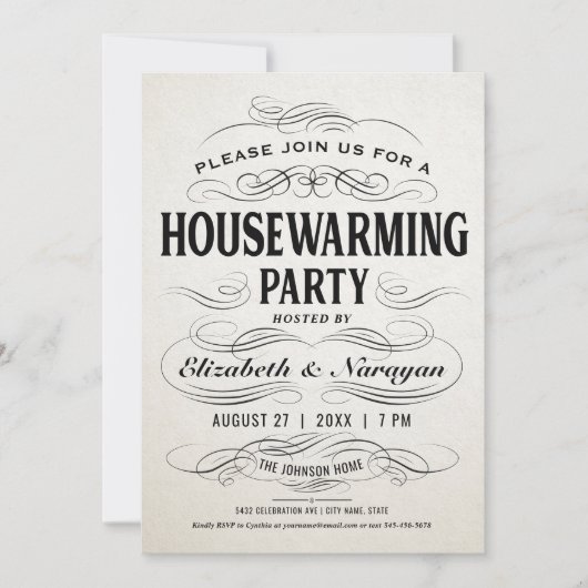 Housewarming Party nodigt Scrollwork uit Kaart (Voorkant)