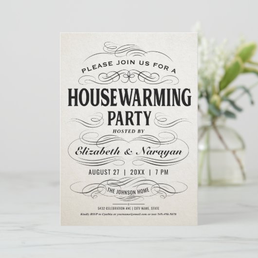 Housewarming Party nodigt Scrollwork uit Kaart (Staand voorkant)