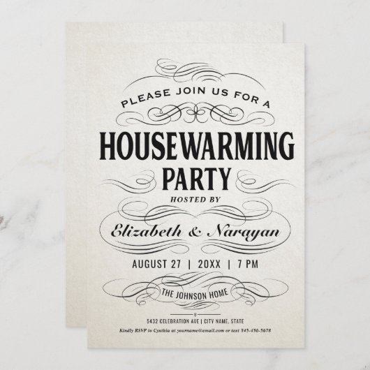 Housewarming Party nodigt Scrollwork uit Kaart (Voorkant / Achterkant)