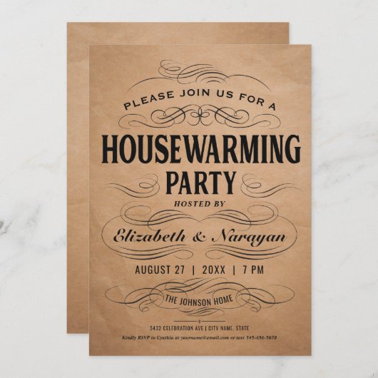Housewarming Party nodigt  Scrollwork uit Kaart (Voorkant / Achterkant)