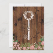 Housewarming Party Rustial Floral Wood Key Invite Kaart (Achterkant)