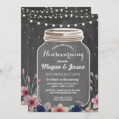 Housewarming Party Rustic Jar Chalk Floral Invite Kaart (Voorkant / Achterkant)