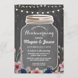Housewarming Party Rustic Jar Chalk Floral Invite Kaart
