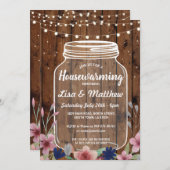 Housewarming Party Rustic Jar Wood Floral Invite Kaart (Voorkant / Achterkant)