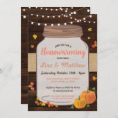 Housewarming Party Rustic Jar Wood Pumpkin Invite Kaart (Voorkant / Achterkant)