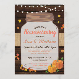 Housewarming Party Rustic Jar Wood Pumpkin Invite Kaart