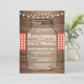 Housewarming Party Rustic Jar Wood Red Gingham Kaart (Staand voorkant)